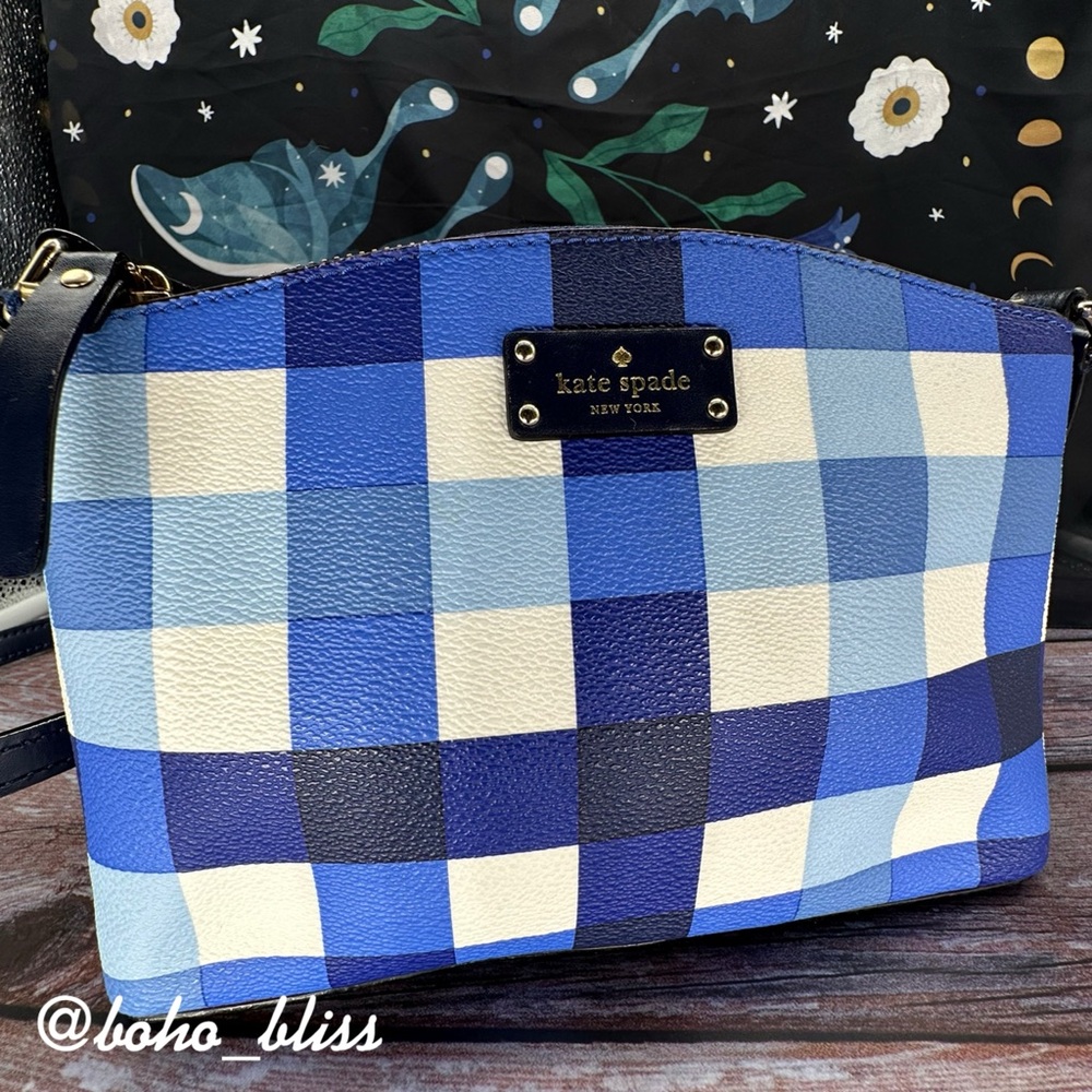 KATE SPADE | Blue and White Gingham Plaid Crossbody Bag NWOT - Picture 2 of 5